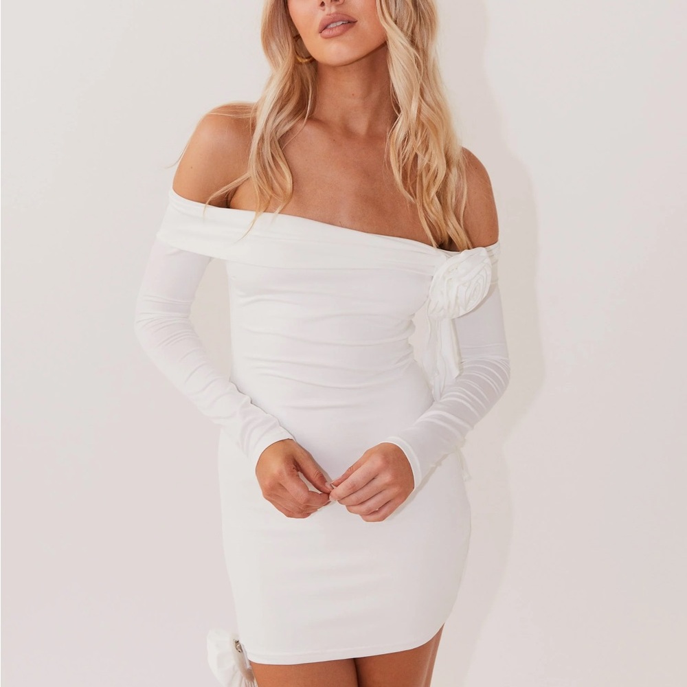 Elegant Off-Shoulder White Dress - Peppermayo